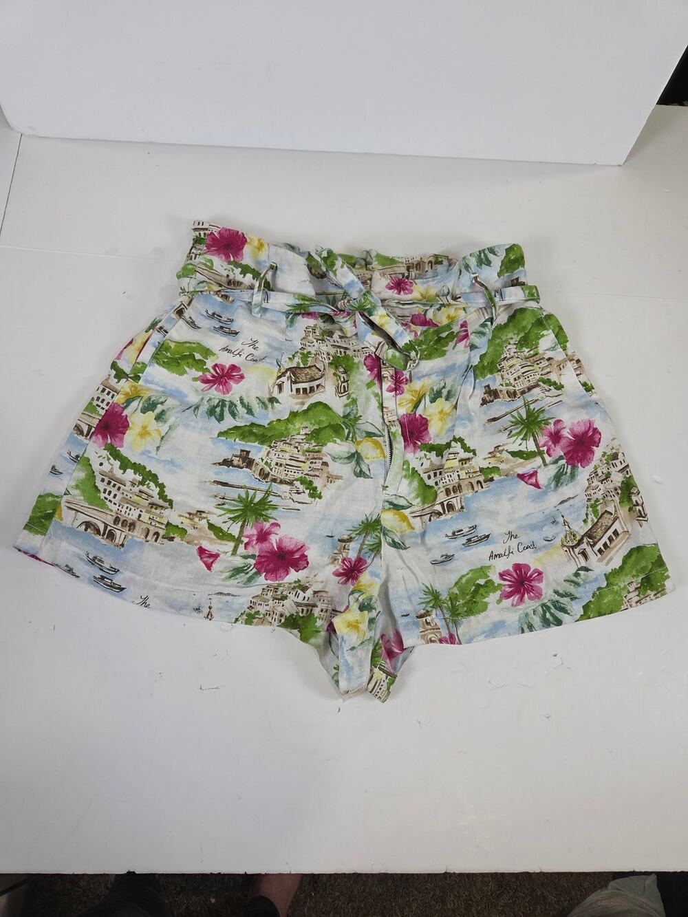 Cynthia Rowley Womens Linen Shorts Sz XL High Waist Printed Amalfi Coast